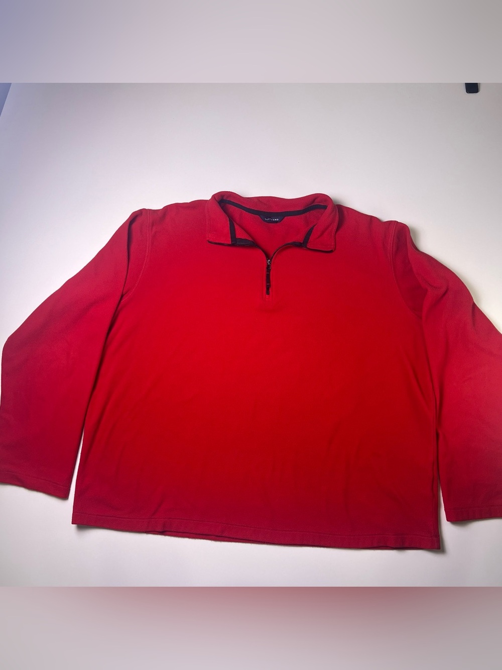 Lands' End ThermaCheck Fleece Quarter-Zip Pullover Red Black Trim Size XL